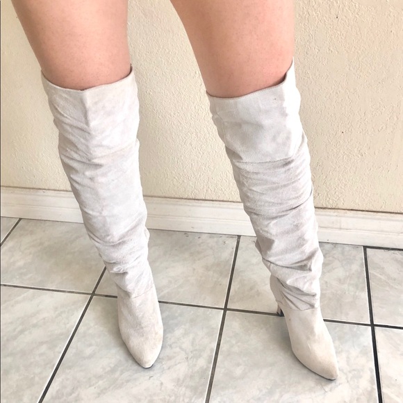 off white thigh high boots